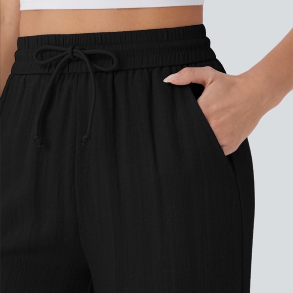 HALARA Black Wide-Leg Linen like Pants Size Small Tall - Picture 3 of 11